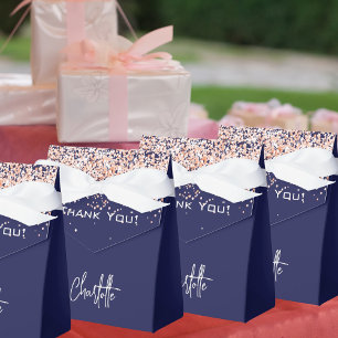 Navy blue rose gold glitter name thank you favour box