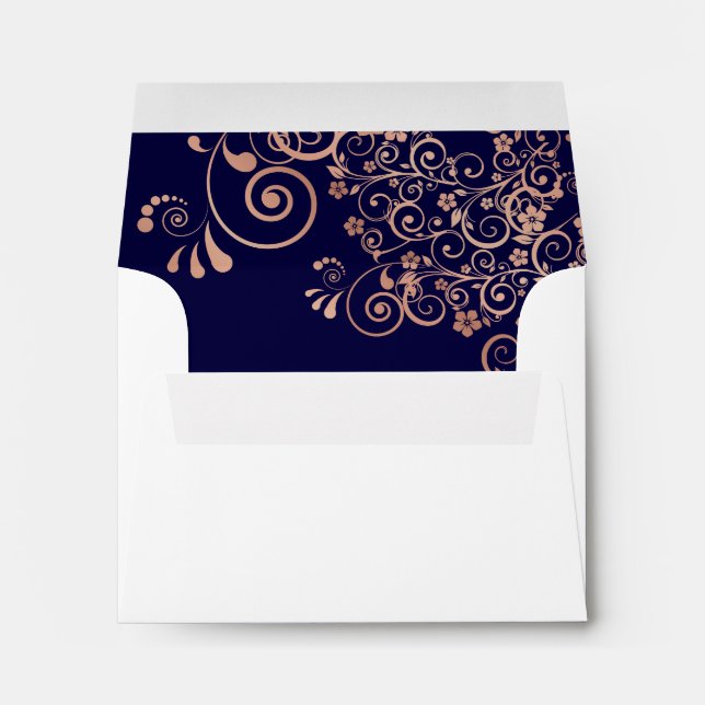 Navy Blue & Rose Gold Inside White Wedding RSVP Envelope (Back (Bottom))