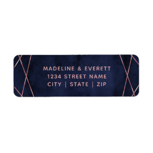 Navy Blue & Rose Gold Lines Wedding Return Address Label