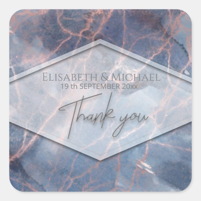 Navy blue rose gold marble geometrical calligraphy square sticker (Front)