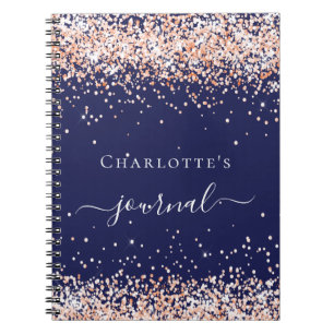 Navy blue rose gold name script journal