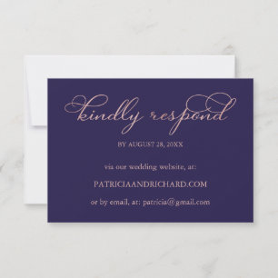 Navy Blue Rose Gold Online Wedding RSVP Card