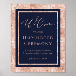 Navy Blue Rose Gold Unplugged Ceremony Sign