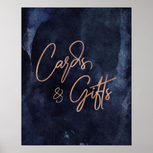 Navy Blue & Rose Gold Wedding Cards & Gifts Poster