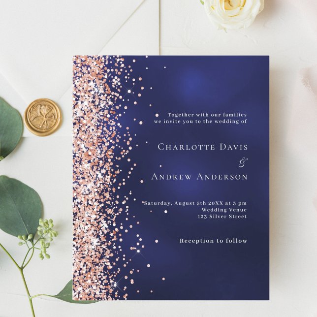 Navy blue rose gold wedding invitation (Creator Uploaded)