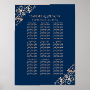 Navy Blue Rose Gold Wedding   Modern Seating Chart