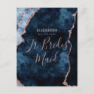 Navy Blue Rose Gold Will You Be My Jr. Bridesmaid Invitation
