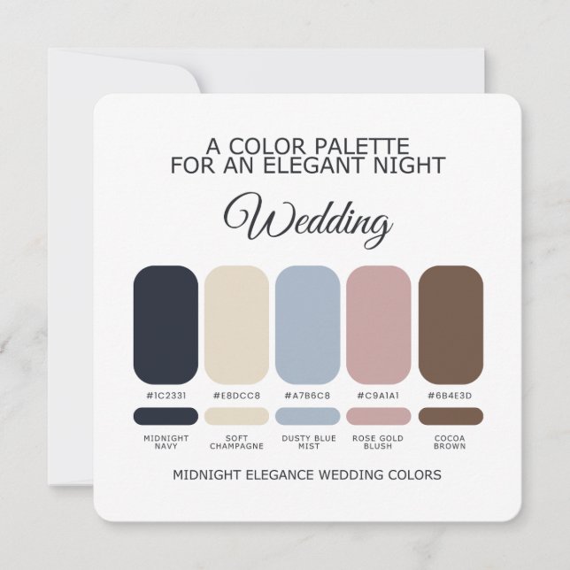 Navy Blue & Rose Gold Winter Wedding Color Palette Invitation (Front)