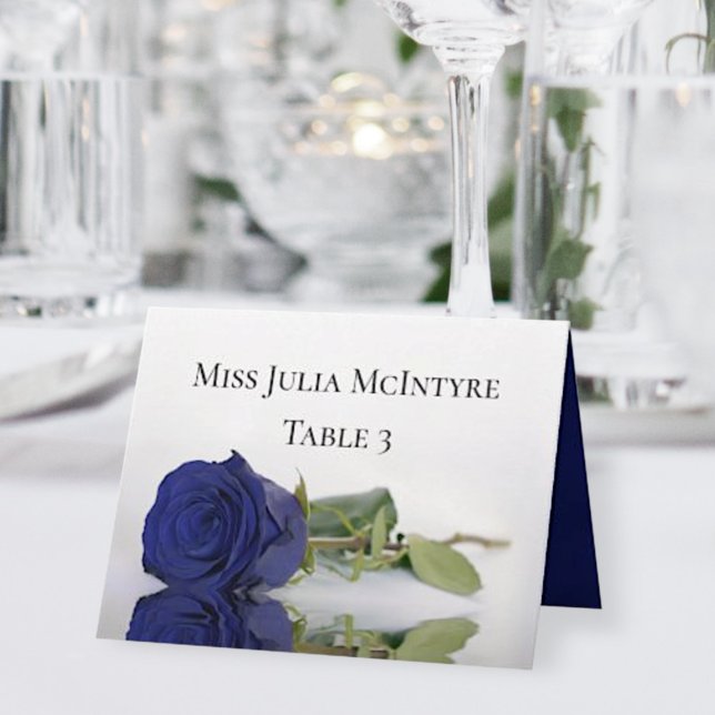 Navy Blue Rose Wedding DIY Fold Place Card (Creator Uploaded)