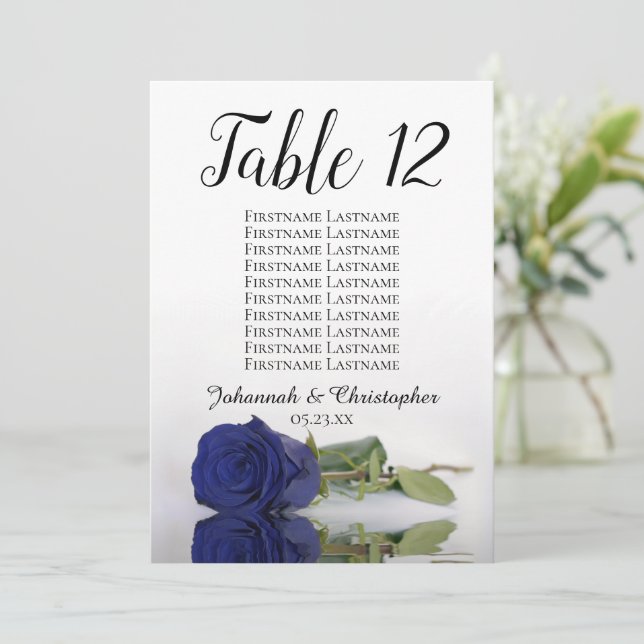 Navy Blue Rose Wedding Table Seating Chart Large (Standing Front)
