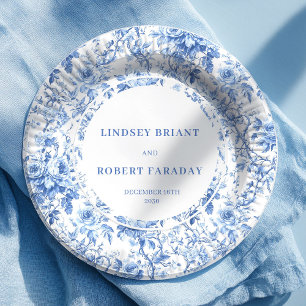 Navy Blue Roses Chic Wedding Paper Plates