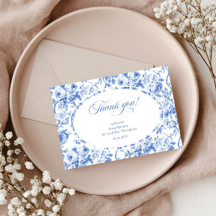 Navy Blue Roses Classic Wedding Thank You Card