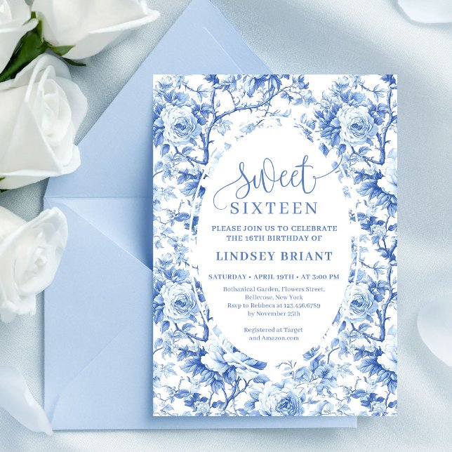 Navy Blue Roses Digital Sweet Sixteen Invitation (Navy Blue Roses Digital Sweet Sixteen Invitation)