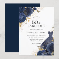 Navy Blue Roses & Dress Gold 60 & Fabulous 60th