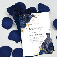 Navy Blue Roses & Dress Gold Quinceanera Party