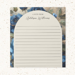 Navy Blue Roses Gold Gilding Lined Personalized Notepad
