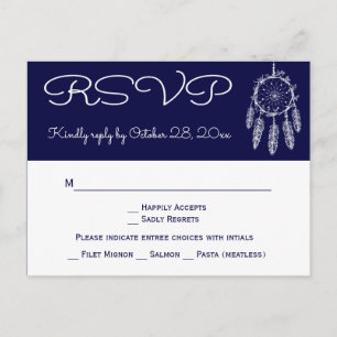 Navy Blue RSVP Native American Dream Catcher Invitation Postcard