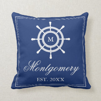 Navy Blue Rudder Monogram & Family Name Cushion