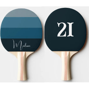 Navy Blue Rugby Stripes Name Number Ping P Ping Pong Paddle