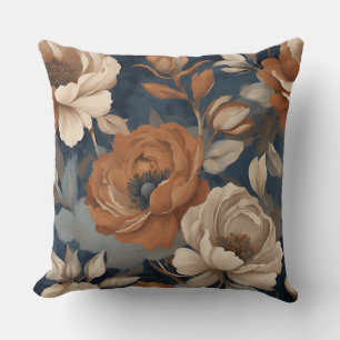 Navy Blue Rust Modern Farmhouse Floral Cushion