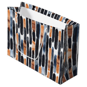 Navy Blue Rust Orange Stripes Birthday Large Gift Bag
