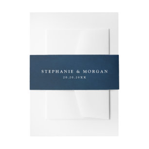 Navy Blue Rustic Boho Wedding Invitation Belly Band