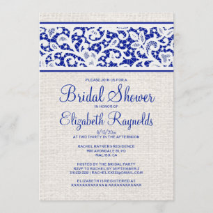 Navy Blue Rustic Burlap Linen Bridal Shower Invite
