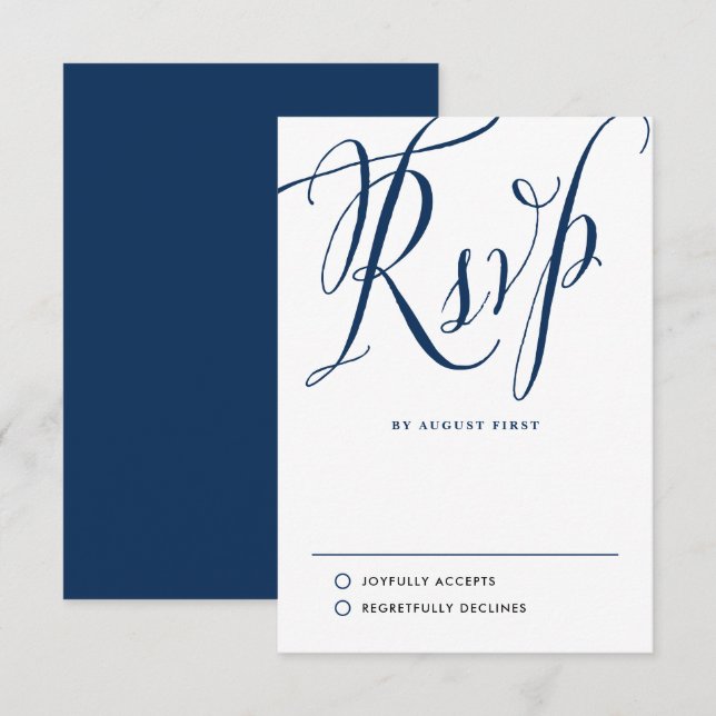 Navy Blue Rustic Calligraphy Wedding RSVP Card (Front/Back)
