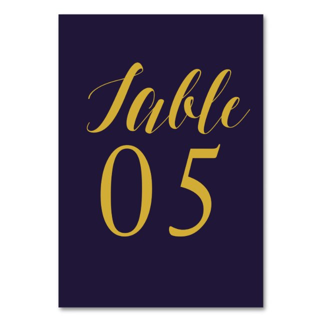 Navy Blue Rustic Chic Wedding Table Number Cards (Front)