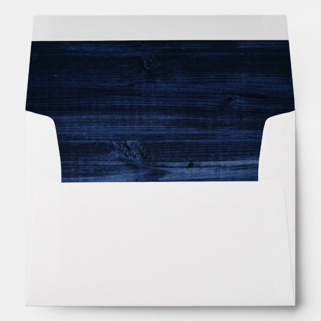 Navy Blue Rustic Country Wood Lined Wedding Envelope (Back (Bottom))