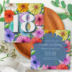 Navy Blue Rustic Floral Spring 18th Birthday Party Invitation