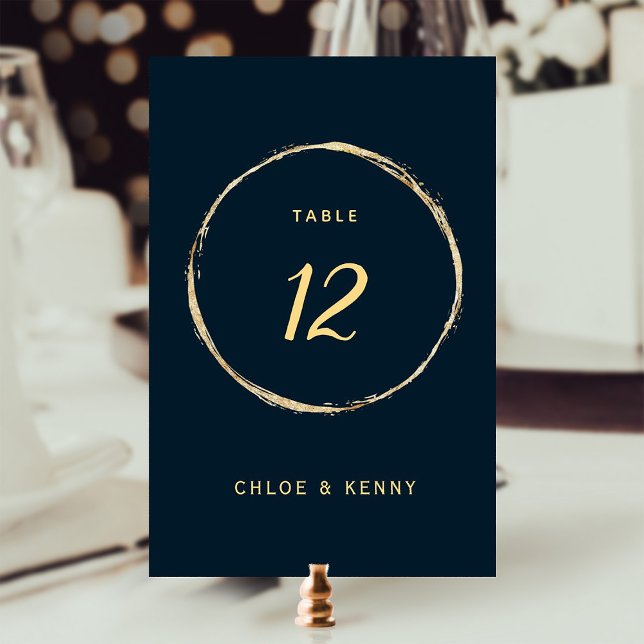 Navy Blue Rustic Gold Circle Wedding Table Number (Creator Uploaded)