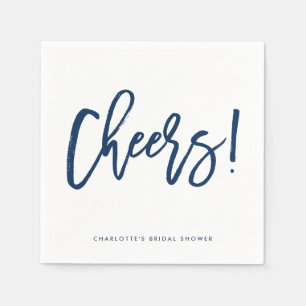 Navy Blue Rustic Hand Lettering Cheers Wedding Napkin
