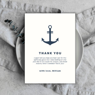 Navy Blue Rustic Nautical Anchor Baby Shower Thank You Card