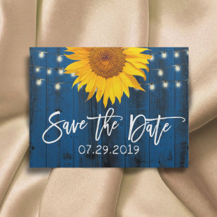 Navy Blue Rustic Sunflower Wedding Save the Date Announcement Postcard