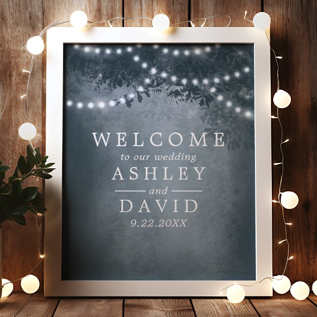 Navy Blue Rustic Tree Lights Wedding Welcome Sign (Creator Uploaded)