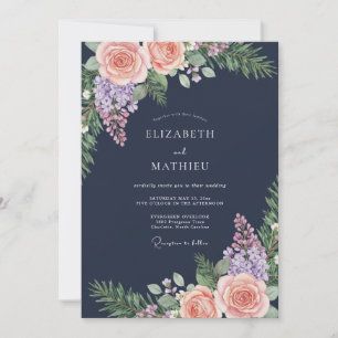 Navy Blue Rustic Winter Wedding Invitation