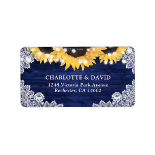 Navy Blue Rustic Wood Lace Sunflower Address Label