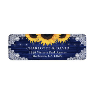 Navy Blue Rustic Wood Sunflower Return Address Return Address Label