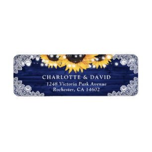 Navy Blue Rustic Wood Sunflower Return Address Return Address Label