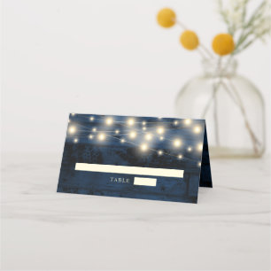 Navy Blue Rustic Wood Watercolor Wedding Place Card