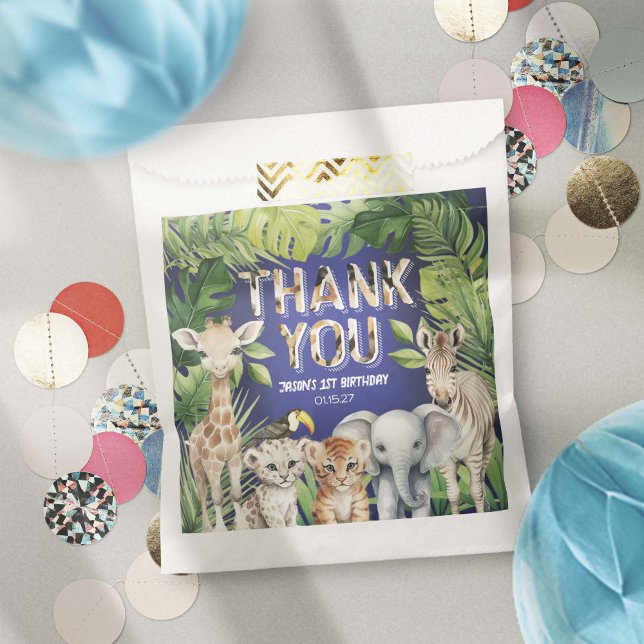 Navy Blue Safari jungle animals, Birthday Thanks Favour Bag (Navy Blue, Jungle animals themed, wild one 1st birthday favor bags)