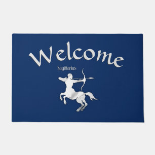 Navy Blue Sagittarius Zodiac Welcome Mat