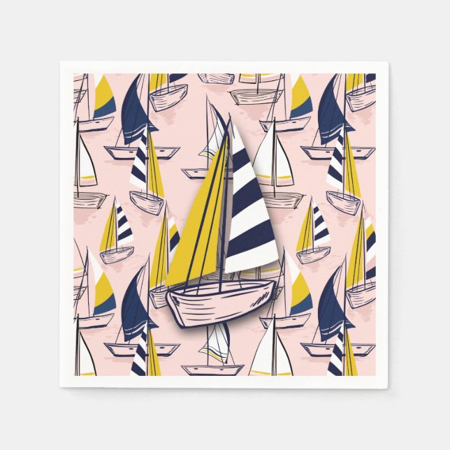 Navy Blue Sailboats Napkin (Front)