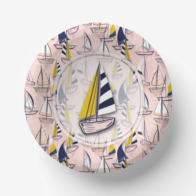 Navy Blue Sailboats Paper Plate (Front)
