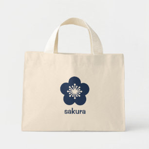 Navy Blue Sakura Blossom Silhouette Mini Tote Bag