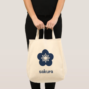 Navy Blue Sakura Blossom Silhouette Tote Bag