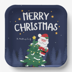 Navy Blue & Santa Christmas Paper Plate