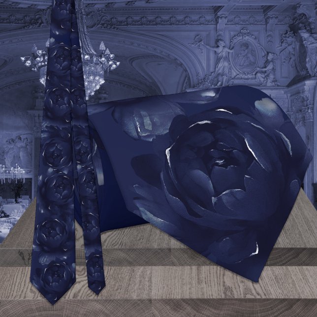 Navy Blue Sapphire Peony Wedding Tie (Creator Uploaded)