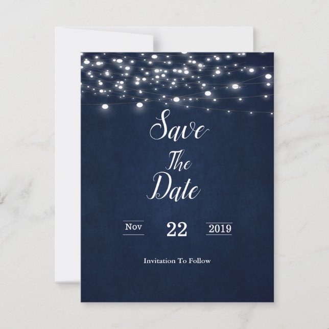 Navy Blue Save The Date Card (Front)